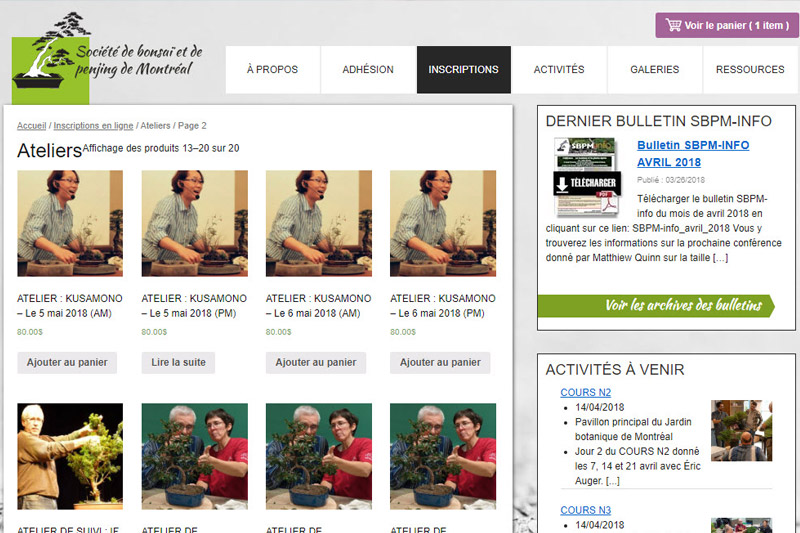 Boutique en ligne de la Société de bonsaï et de penjing de Montréal