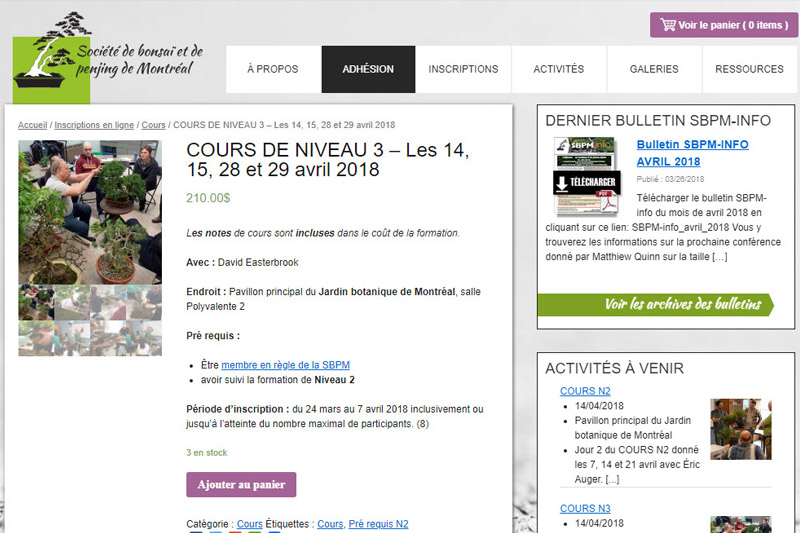 Boutique en ligne de la Société de bonsaï et de penjing de Montréal